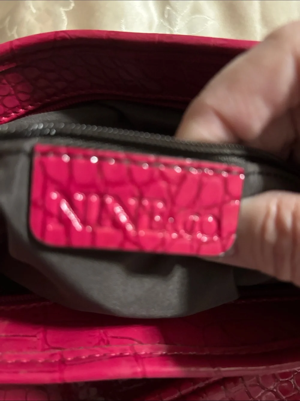 Nine & Co. Croc-Embossed Fuchsia Tote with Silver Z Emblem